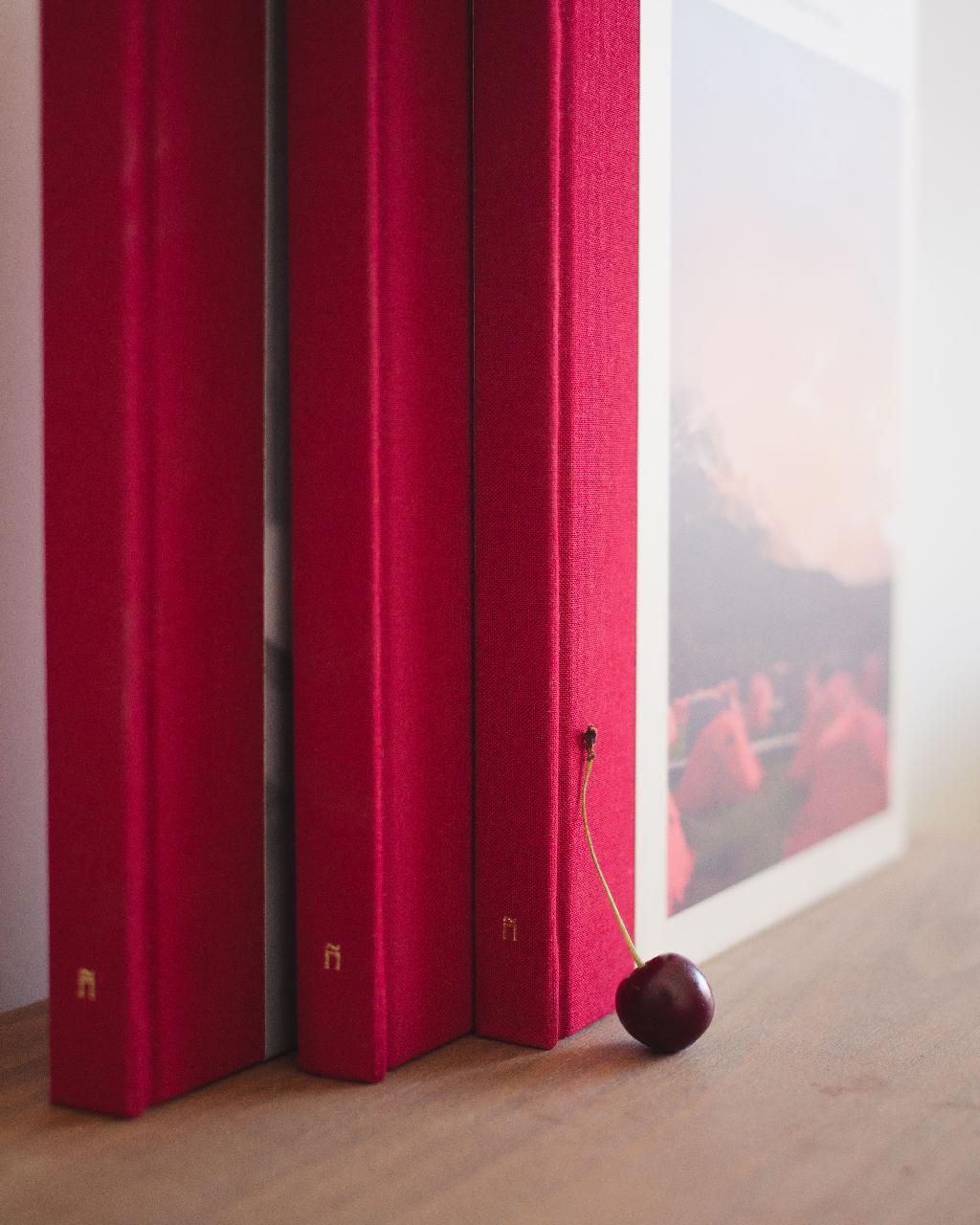 Коллекционная фотокнига с тканевым переплетом насыщенного вишневого цвета подойдет для самых ярких закатов этого лета, детских снимков или семейного фотоальбома. 95 готовых шаблонов для разворотов.