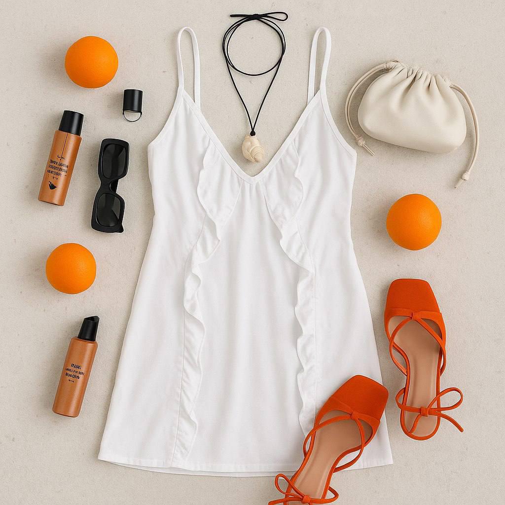 А из коротких белых мне очень нравятся сарафаны с воланами от Iss Ju. Настолько, что я даже вдохновилась покреативить с ИИ flat lay. 

В них заложен какой-то оптимальный баланс между минимализмом и бохо. Я точно вижу две стилевых линии: за первую отвечают прямой крой и многоговорящий вырез на спине, за вторую, непосредственно, воланы. 

Есть в двух цветах: белом и черном. 

У бренда сейчас опупительное предложение: минус 30% на все, в том числе на раздел распродажи, по промокоду NOTSALE. Работает только 4 дня, так что успеваем!