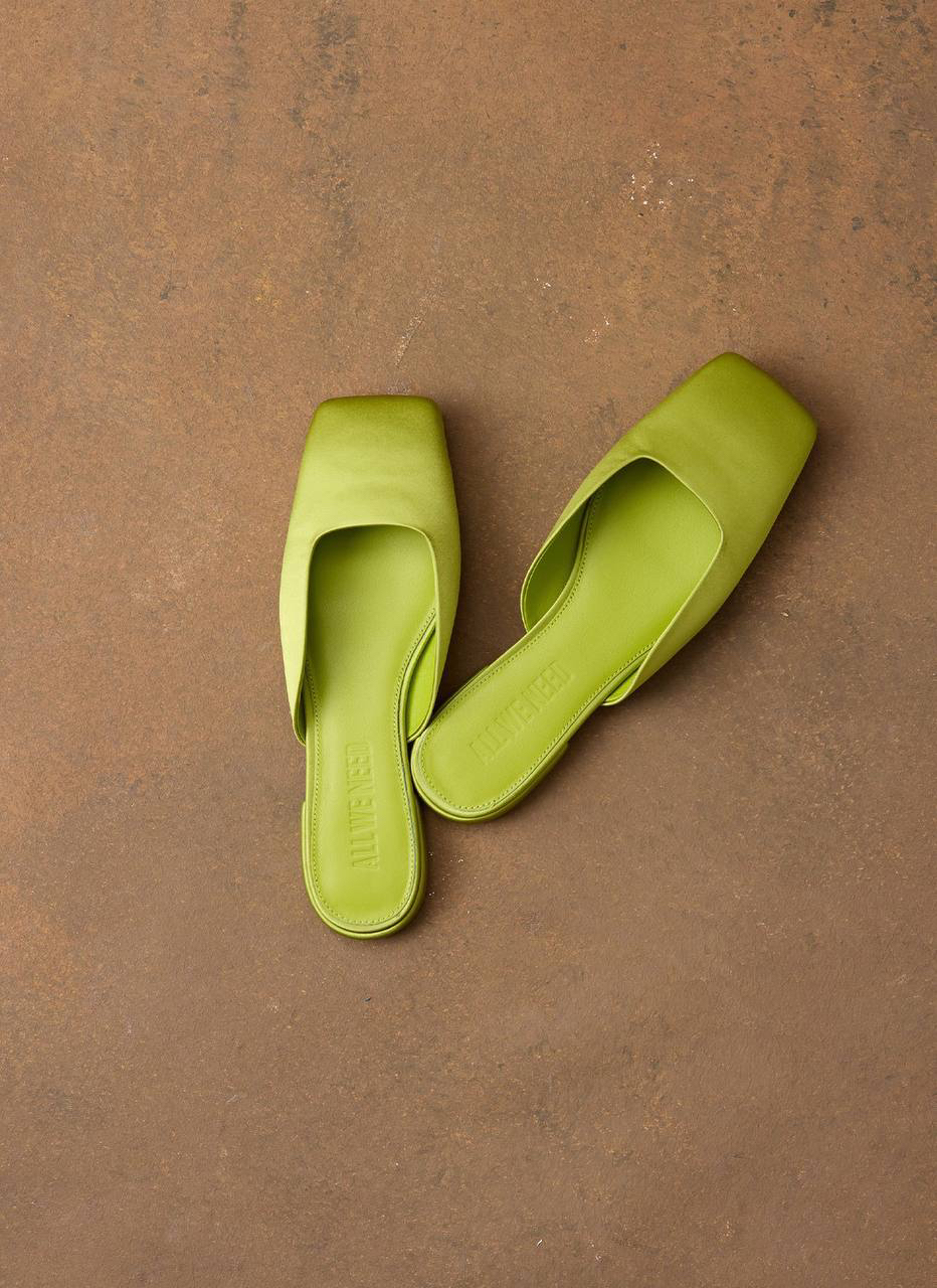 В All We Need на сейле две моих любимых пары обуви: мюли из сатина в сочном салатовом и сабо из натуральной замши. 

Первые идеальны в качестве яркого акцента в монохромные образы или для сочетаний с денимом. Вторые вообще супер-универсальные - подобные тапки необходимы в каждый гардероб на случай, когда не хочется заморочек. 