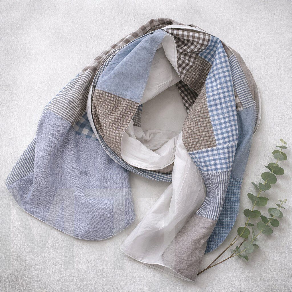 Шарф "Лоскутный Крэш" - лёгкий, натуральный, с эффектом мятой ткани и характерной бохо‑небрежностью. Актуальный аксессуар на тёплую весну. Гарантия эксклюзивности.