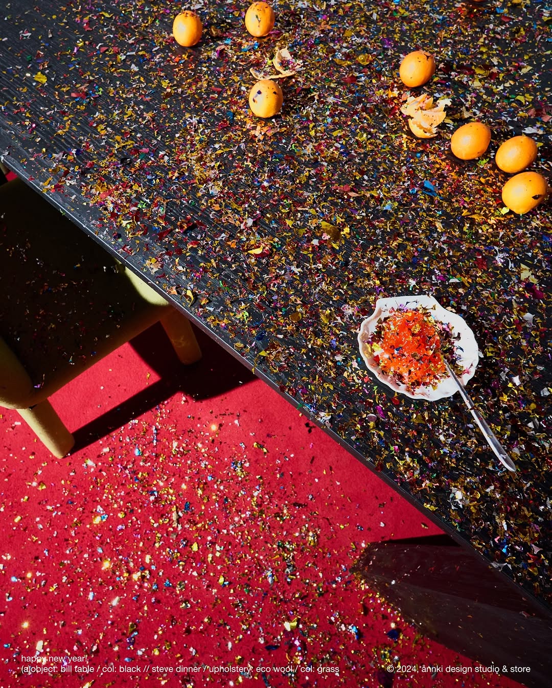 mood: afterparty! 

———
«праздник, наверное, будет, банкет. пожалуйста, приглашайте, мы придём. мне бутерброд с черной икрой» / цитата в.в.жириновский 

———
(a)objects:
- bill table / col: black #bill_table 
- steve dinner / upholstery: eco wool / col: grass #steve_dinner_chair